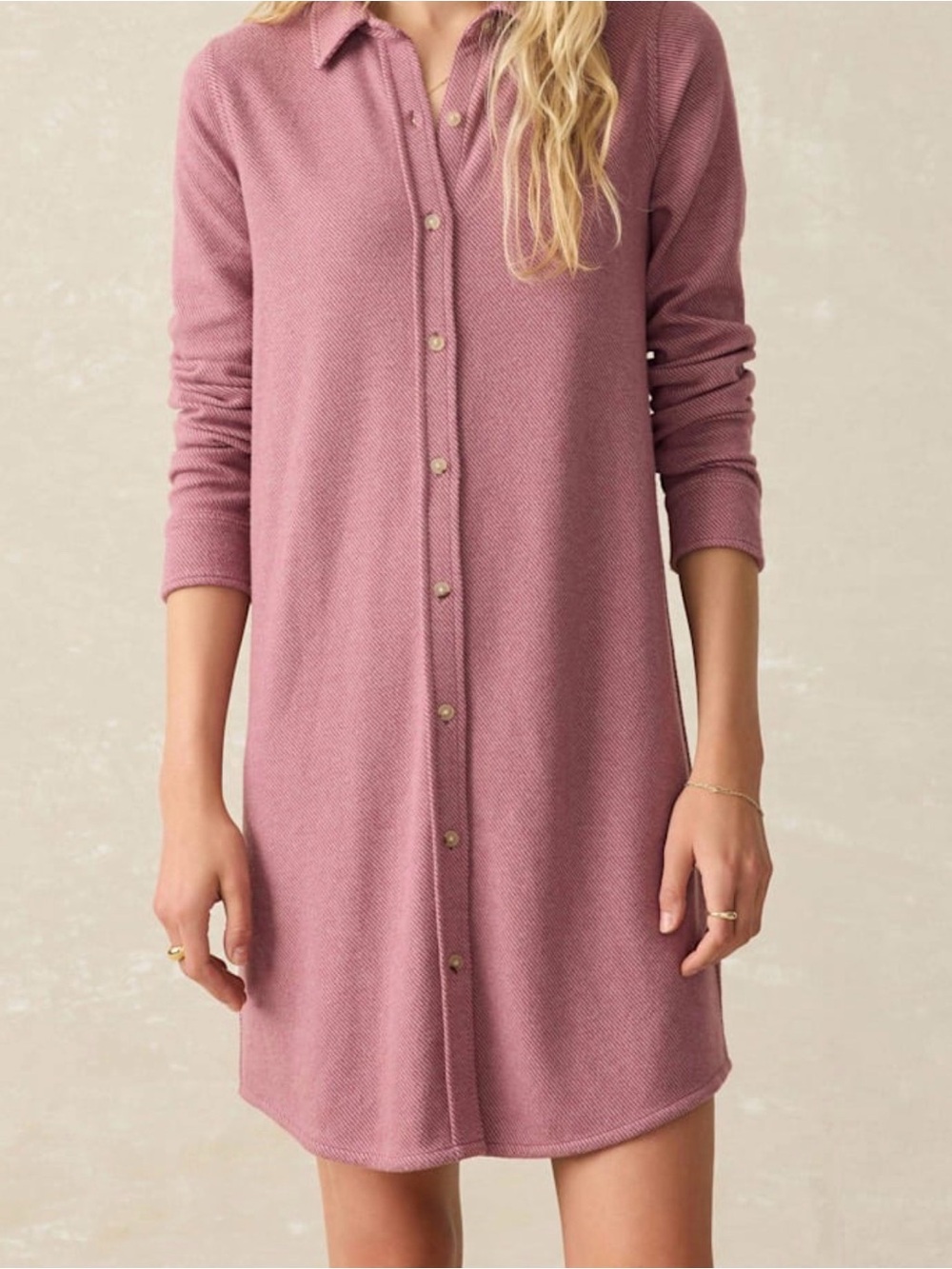 Faherty Legend Shirt Dress Button Front Long Sleeve Rose Twill NWT Size M